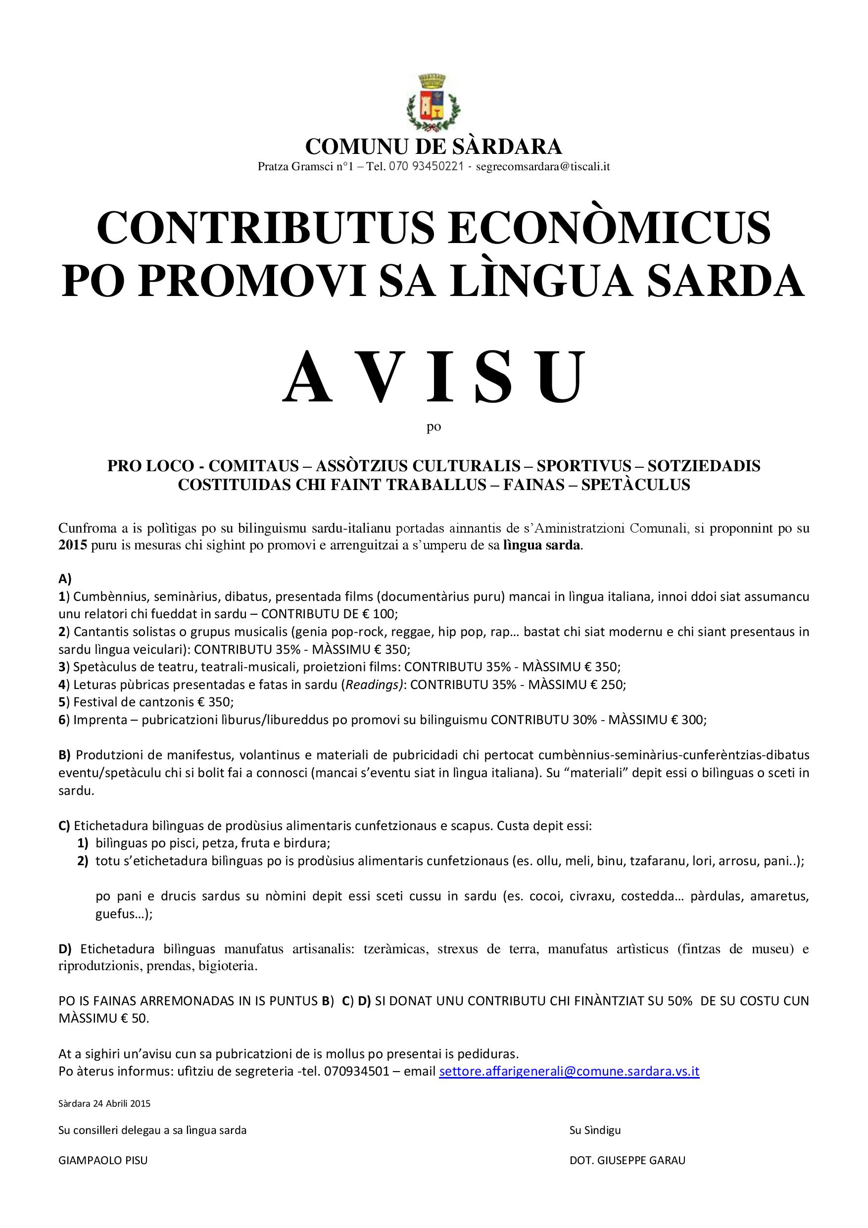 Visualizza la notizia: Contributus Econòmicus po Promovi Sa Lìngua Sarda